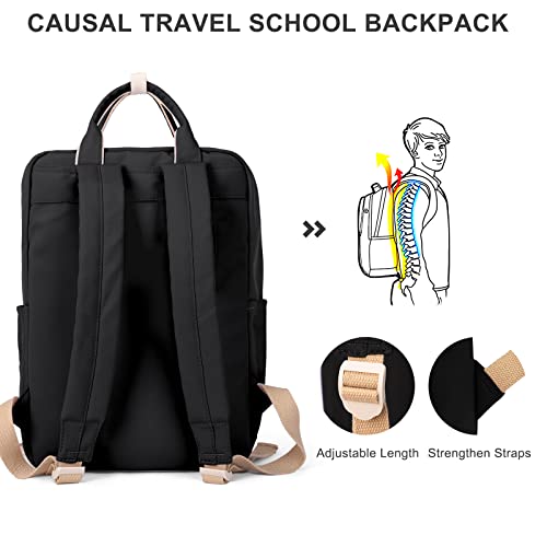 School Backpack Waterproof Simple Black Bookbag College High School Bags For Girls Boys Lightweight Travel Rucksack Casual Daypack Laptop Backpacks For Women