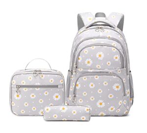 daisy-print school backpack set with lunch kits bookbag for teenager girls 3pcs gradient schoolbag for primary student