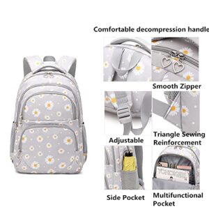 Daisy-Print School Backpack Set with Lunch Kits Bookbag for Teenager Girls 3pcs Gradient SchoolBag for Primary Student