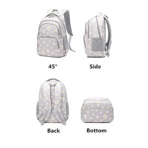 Daisy-Print School Backpack Set with Lunch Kits Bookbag for Teenager Girls 3pcs Gradient SchoolBag for Primary Student