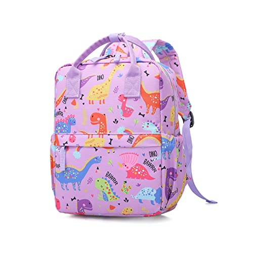 THE Crafts Cute Toddler Preschool Backpack Dinosaur Unicorn School Book Bag for Girls, Boys, Kids, Kindergarten Nursery Travel Bag with Chest Strap(Purple Dinosaur)