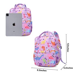 THE Crafts Cute Toddler Preschool Backpack Dinosaur Unicorn School Book Bag for Girls, Boys, Kids, Kindergarten Nursery Travel Bag with Chest Strap(Purple Dinosaur)