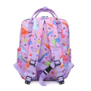 THE Crafts Cute Toddler Preschool Backpack Dinosaur Unicorn School Book Bag for Girls, Boys, Kids, Kindergarten Nursery Travel Bag with Chest Strap(Purple Dinosaur)