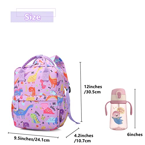 THE Crafts Cute Toddler Preschool Backpack Dinosaur Unicorn School Book Bag for Girls, Boys, Kids, Kindergarten Nursery Travel Bag with Chest Strap(Purple Dinosaur)