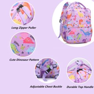 THE Crafts Cute Toddler Preschool Backpack Dinosaur Unicorn School Book Bag for Girls, Boys, Kids, Kindergarten Nursery Travel Bag with Chest Strap(Purple Dinosaur)