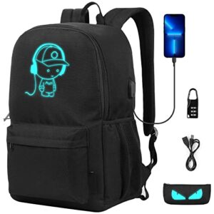 samit anime luminous backpack with usb charging port & anti theft lock &pencil case daypack laptop backpack