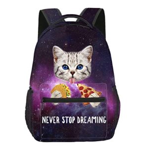 kzoynea space cat school backpack lightweight laptop bag casual travel daypack for women student outdoor work 17 inch