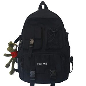 joyee nylon backpack travel mesh student school bag laptop bags . (black with frog pandant)