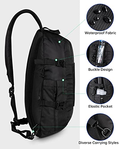 WATERFLY Small Hiking Sling Bag: Lightweight Sports Crossbody Backpack Over Shoulder Daypack Casual Cross Body Chest Side Pack for Man Woman