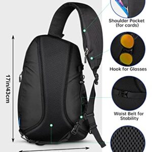 WATERFLY Small Hiking Sling Bag: Lightweight Sports Crossbody Backpack Over Shoulder Daypack Casual Cross Body Chest Side Pack for Man Woman