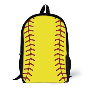 one to promise softball baseball school backpack cartoon softball baseball red lace on yellow shoulder bags,lightweight fashion commute daypack bookbag for teen boys girls high school student,17 inch