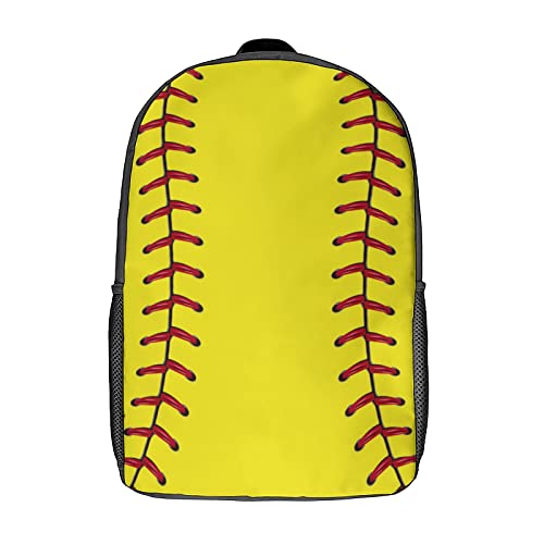 ONE TO PROMISE Softball Baseball School Backpack Cartoon Softball Baseball Red Lace on Yellow Shoulder Bags,Lightweight Fashion Commute Daypack Bookbag for Teen Boys Girls High School Student,17 Inch