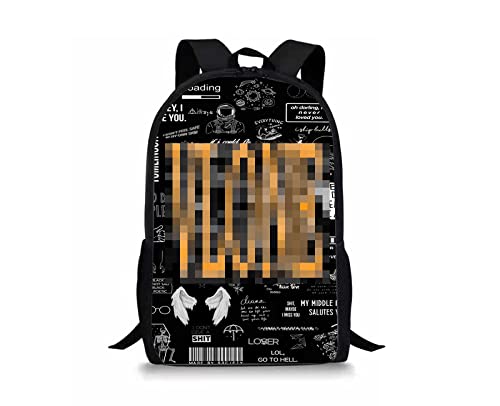 16" Large Capacity Black Backpack for College School Trendy Travel Back Pack Letter Printed School Bag Casual Travel Daypack Waterproof Bookbag(Letter Background)