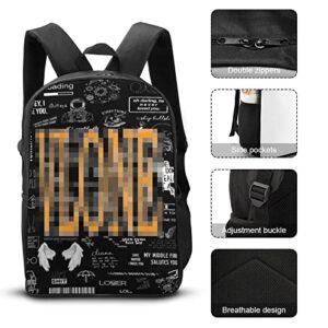 16" Large Capacity Black Backpack for College School Trendy Travel Back Pack Letter Printed School Bag Casual Travel Daypack Waterproof Bookbag(Letter Background)