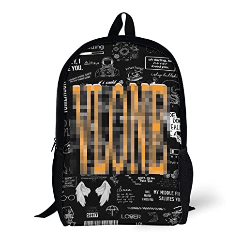 16" Large Capacity Black Backpack for College School Trendy Travel Back Pack Letter Printed School Bag Casual Travel Daypack Waterproof Bookbag(Letter Background)