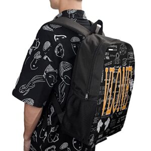 16" Large Capacity Black Backpack for College School Trendy Travel Back Pack Letter Printed School Bag Casual Travel Daypack Waterproof Bookbag(Letter Background)