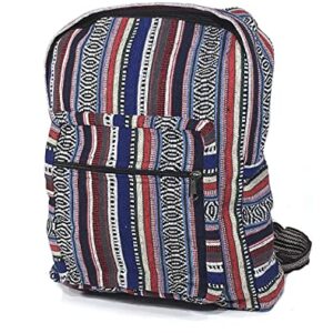 Unisex Blue Woven Cotton Ethnic Hippie Backpack or Daypack By Original Collections