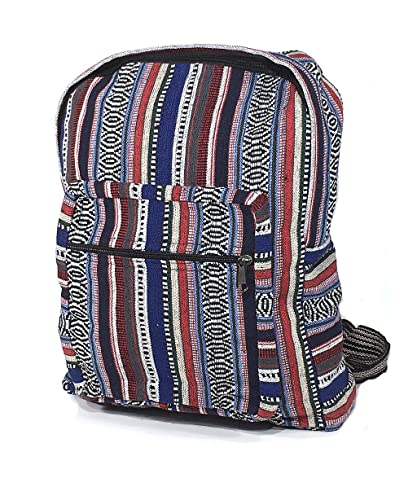 Unisex Blue Woven Cotton Ethnic Hippie Backpack or Daypack By Original Collections