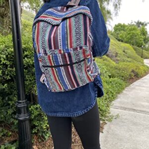 Unisex Blue Woven Cotton Ethnic Hippie Backpack or Daypack By Original Collections