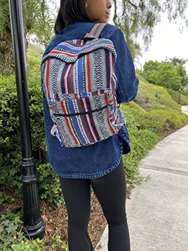 Unisex Blue Woven Cotton Ethnic Hippie Backpack or Daypack By Original Collections