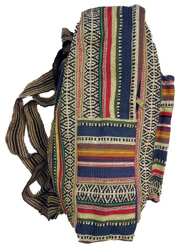 Unisex Blue Woven Cotton Ethnic Hippie Backpack or Daypack By Original Collections