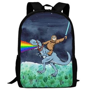 uiacom sloth ride dinosaur school backpack colorful rainbow bookbag for teens kids boys girls, large 17 inch elementary junior high university school bag, casual travel daypack backpack