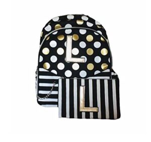 tween justice black stripe & dot initial backpack & wristlet initial (l)