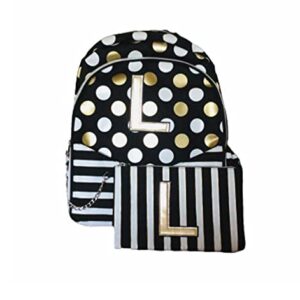 Tween Justice Black Stripe & Dot Initial Backpack & Wristlet Initial (L)