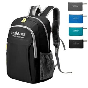 litemount 35l lightweight backpack, packable backpack, hiking backpack, foldable backpack, small travel backpack, outdoor daypack, ultra-light backpack for women & men (black)