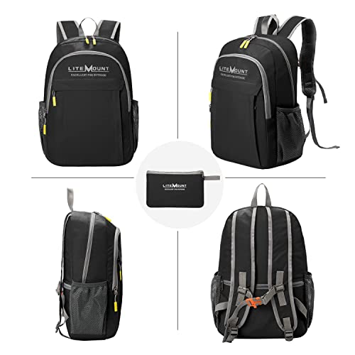 LITEMOUNT 35L Lightweight Backpack, Packable Backpack, Hiking Backpack, Foldable Backpack, Small Travel Backpack, Outdoor Daypack, Ultra-light Backpack For Women & Men (Black)