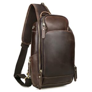 hespary retro real cowhide leather sling bag chest daypack single strap backpack for men fits 11″ ipad