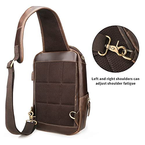Hespary Retro Real Cowhide Leather Sling Bag Chest Daypack Single Strap Backpack For Men fits 11" iPad