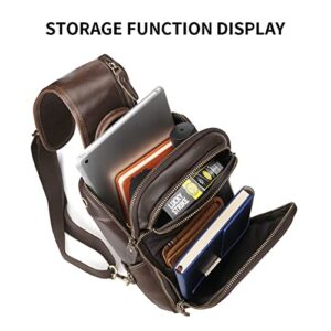 Hespary Retro Real Cowhide Leather Sling Bag Chest Daypack Single Strap Backpack For Men fits 11" iPad