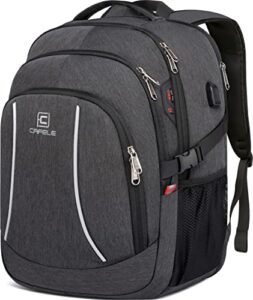 cafele backpack,large 17.3in durable travel laptop backpack, college backpack, rfid anti theft pocket big business computer bag,water resistant school bookbag for teens men women,gifts grey