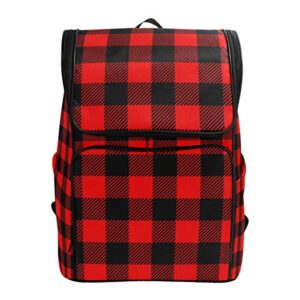 naanle chic red and black buffalo plaid checkered pattern casual daypack,college student bookbags large travel multipurpose bag padded laptop bag fits 15.6 inch notebook