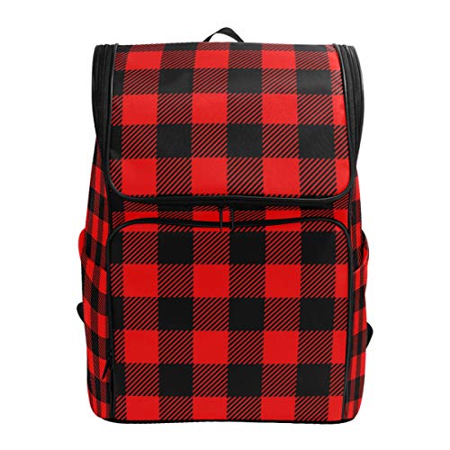 Naanle Chic Red and Black Buffalo Plaid Checkered Pattern Casual Daypack,College Student Bookbags Large Travel Multipurpose Bag Padded Laptop Bag Fits 15.6 inch Notebook