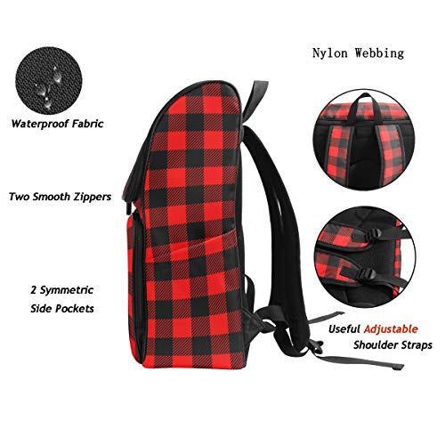 Naanle Chic Red and Black Buffalo Plaid Checkered Pattern Casual Daypack,College Student Bookbags Large Travel Multipurpose Bag Padded Laptop Bag Fits 15.6 inch Notebook