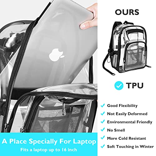 Heavy Duty Clear Backpack Heavy Duty Clear Bookbags School Stadium Approved TPU Transparent Bag for Work Security Sports XL