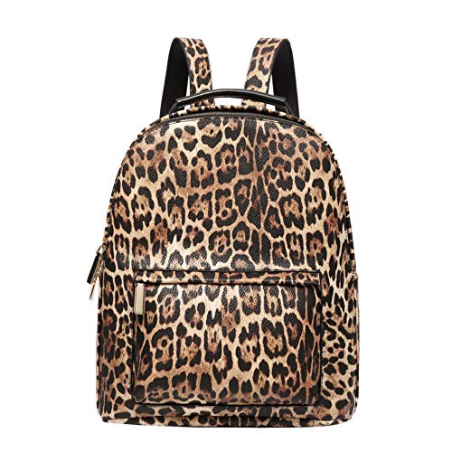 Daisy Rose Backpack Travel Bag for Work, School, Airplane Flights & Camping, PU Vegan Leather - Leopard