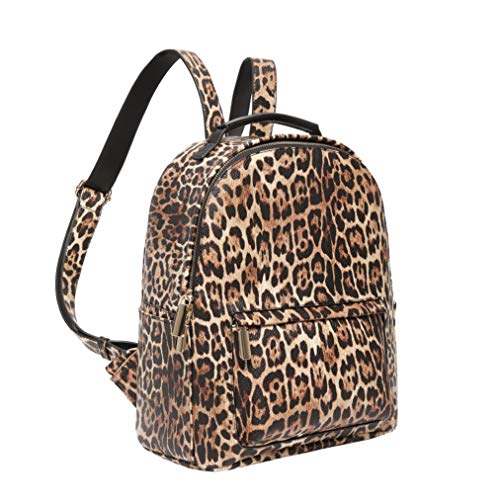 Daisy Rose Backpack Travel Bag for Work, School, Airplane Flights & Camping, PU Vegan Leather - Leopard