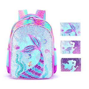 reversible sequin school backpack lightweight little kid book bag for preschool kindergarten elementary (15″, mermaid)