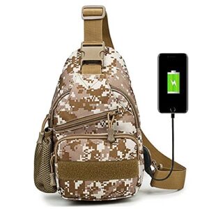 rtggsel men’s camouflage tactical sling shoulder bags travel military molle edc crossbody chest bag with usb charging port
