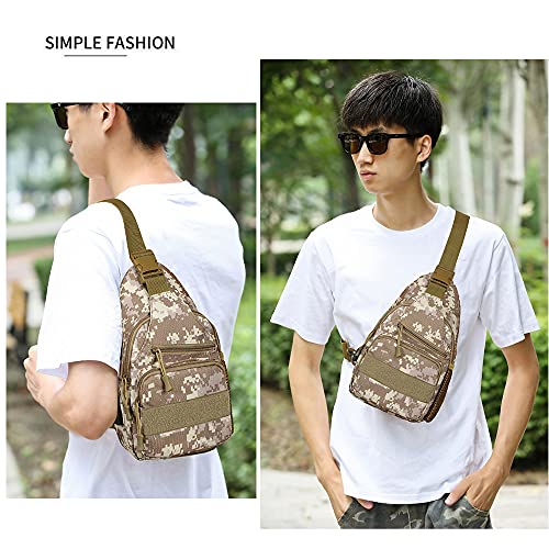 RTGGSEL Men's Camouflage Tactical Sling Shoulder Bags Travel Military MOLLE EDC Crossbody Chest Bag with USB Charging Port