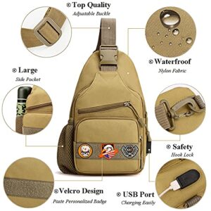 RTGGSEL Men's Camouflage Tactical Sling Shoulder Bags Travel Military MOLLE EDC Crossbody Chest Bag with USB Charging Port