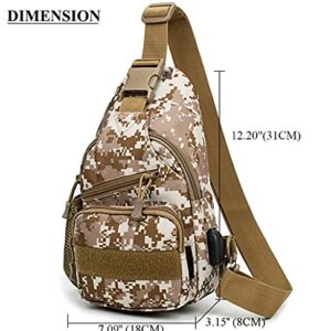 RTGGSEL Men's Camouflage Tactical Sling Shoulder Bags Travel Military MOLLE EDC Crossbody Chest Bag with USB Charging Port