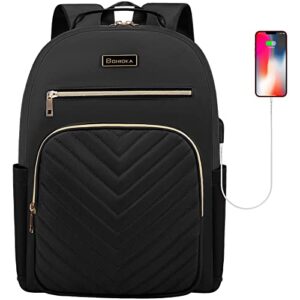 bonioka travel laptop backpack 15.6 inch work laptop bag with usb charging port, water resistant school computer backpack for women black