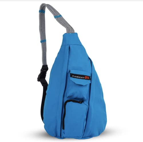 Fineday 21 Rope Sling Bag for Women and Men Sling Bags for Women Crossbody Backpack for Women & Men Sling Backpack Crossbody Bag Lightweight, Washable and Easy to Clean Hiking Bag, Bright Blue