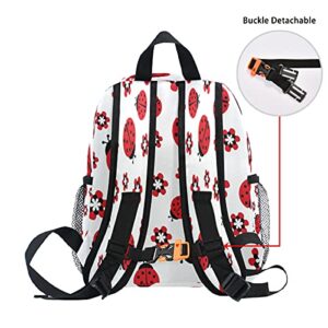 Cute Animal Ladybugs Flower Kids Backpack Boys Girls Toddler Bookbag for Elementary School Kindergarten Preschool Children Travel With Chest Strap