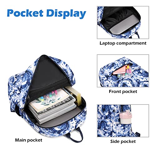 Robhomily 3 in 1 School Backpack for Teen Girls in Middle-School Elementary,17”Fashion- Print Lightweight Laptop Book bags with Lunch Box and Pencil Case