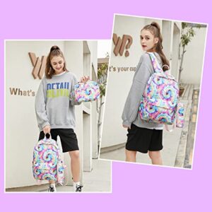 Robhomily 3 in 1 School Backpack for Teen Girls in Middle-School Elementary,17”Fashion- Print Lightweight Laptop Book bags with Lunch Box and Pencil Case